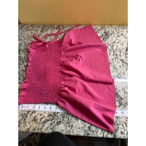 Lyaner Smocked Tank Halter Top Pink Adjustable Tie Straps Boho Y2K - Picture 7 of 7